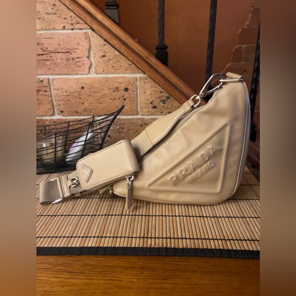 Prada Triangle Leather Shoulder Bag in Sand Beige LIKE NEW - Picture 2 of 16